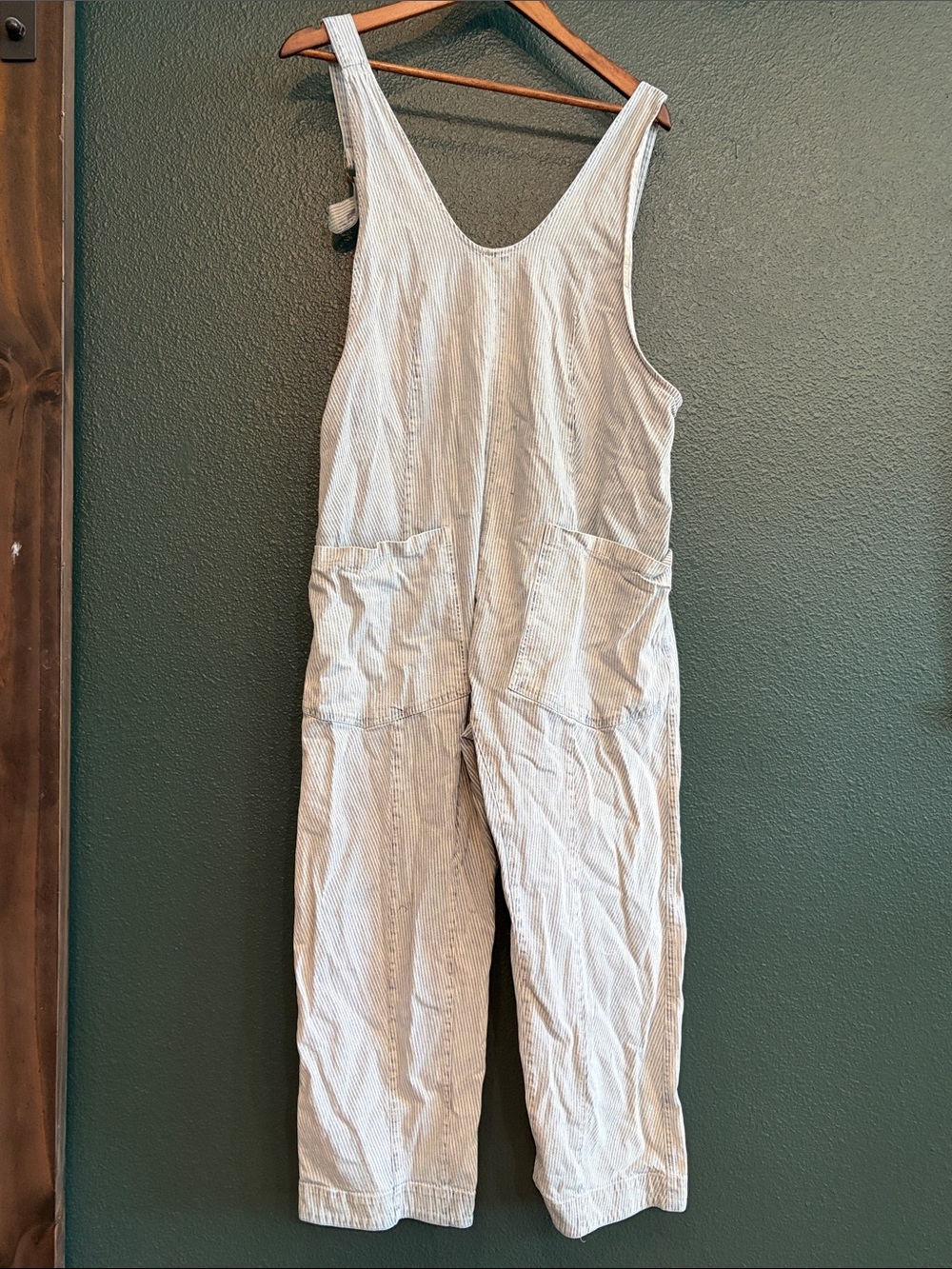 Striped Cotton Utility Jumpsuit in Light Blue